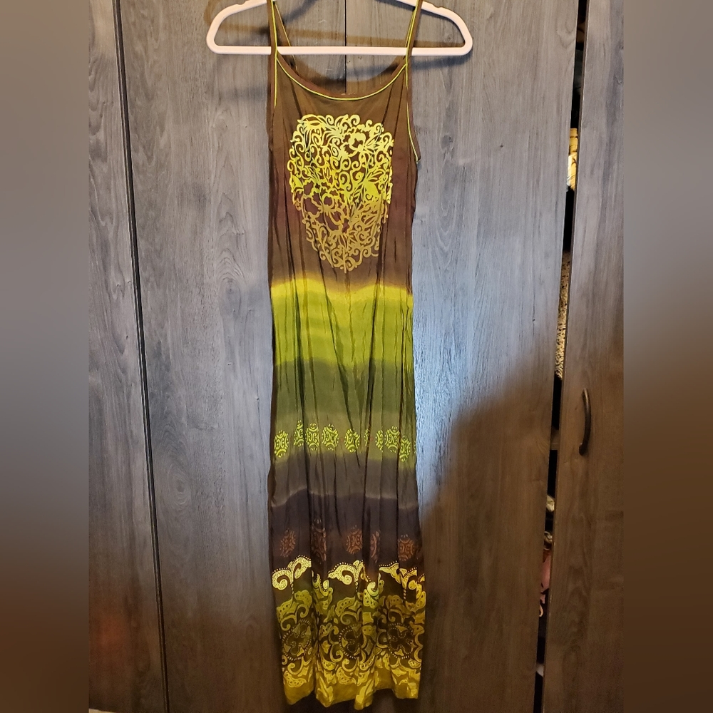 Naf Naf y2k boho Maxi dress Meidum Ombre Tie Dye Embellished Green